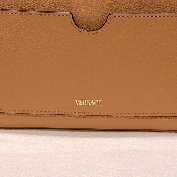 New! Authenticated Versace La Medusa Wristlet Zip Pouch Caramel Leather With COA - Picture 9 of 14